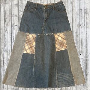 Upcycled retro style levis denim jean midi maxi skirt